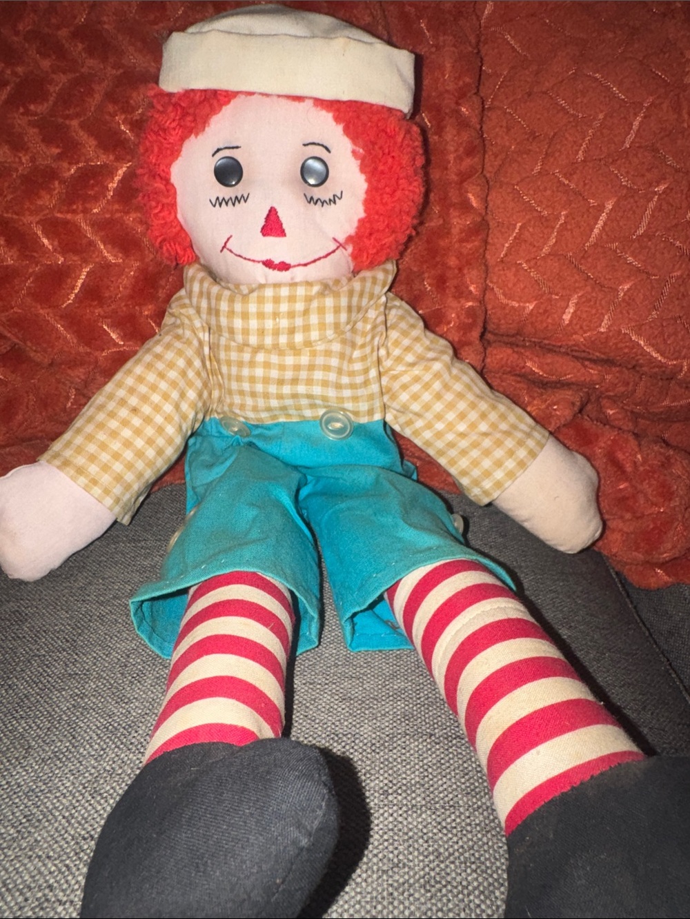 Vintage Raggedy Andy Doll Collectible 17" Classic Stuffed Toy with Sailor Cap